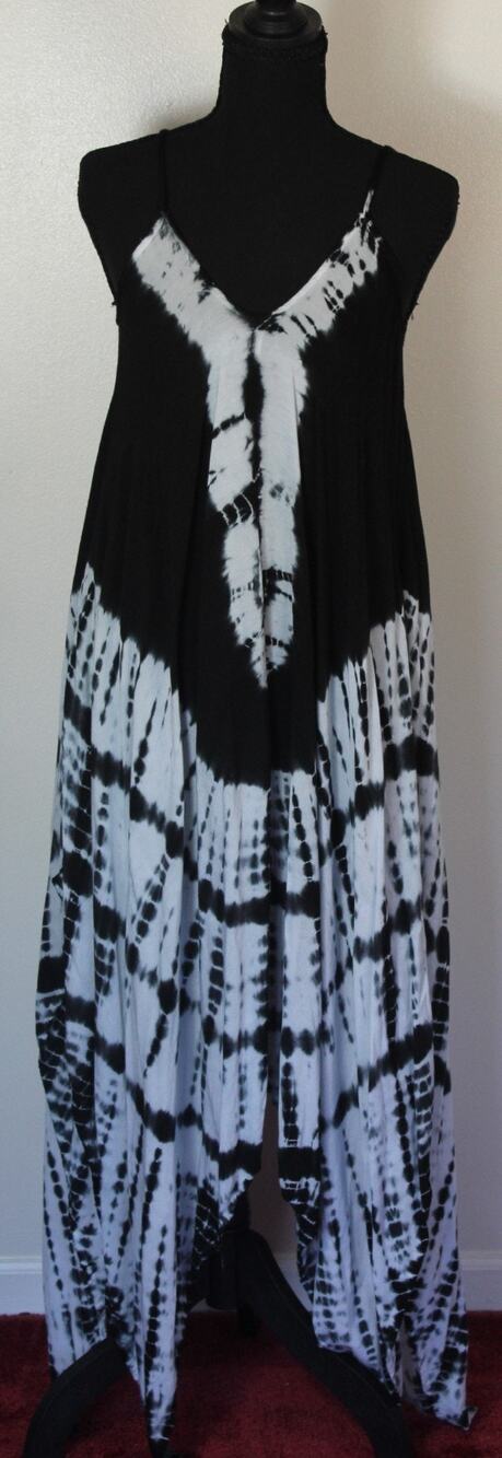 Women's Raviya Black & White Tie-Dyed 100% Rayon Jumper Rave Festival Size Small